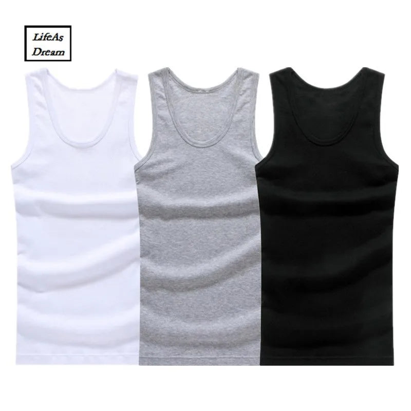 3pcs/lot Cotton Mens  Underwear Sleeveless Tank Top Solid Muscle Vest Undershirts O-neck Gymclothing T-shirt men's vest