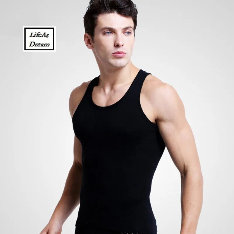 3pcs/lot Cotton Mens  Underwear Sleeveless Tank Top Solid Muscle Vest Undershirts O-neck Gymclothing T-shirt men's vest